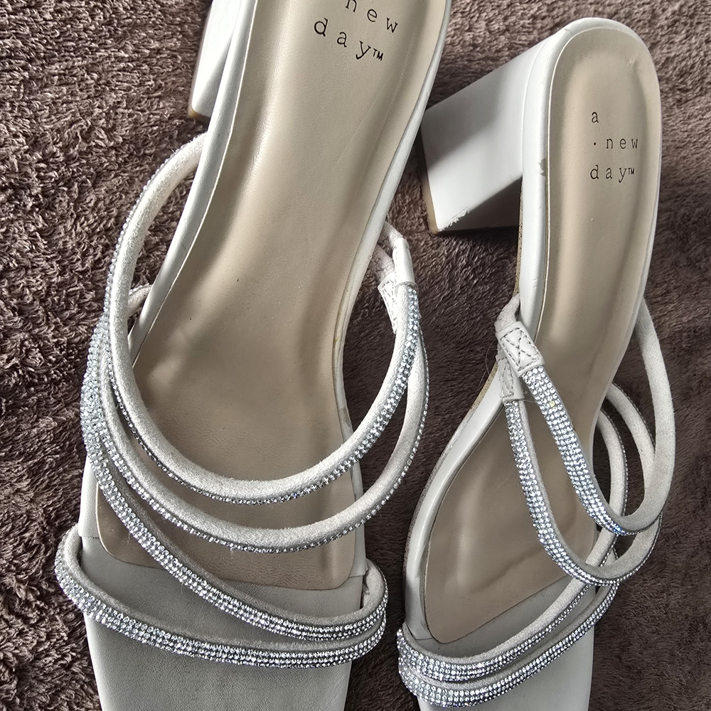 A New Day Women's Cream and Silver Strappy Heels